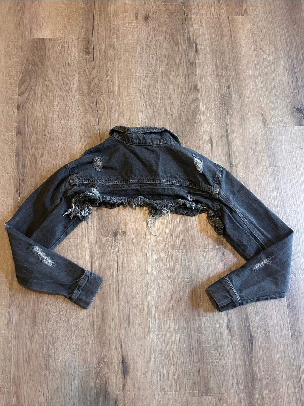 Taxi Cropped Distressed Black Denim Jacket Y2K size Women’s Small